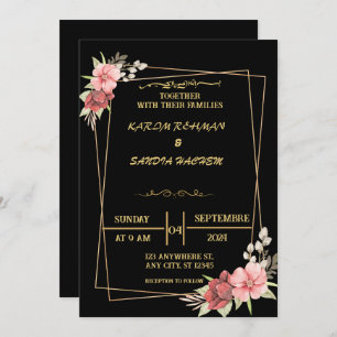 Invitation Élégant Mariage musulman noir et or