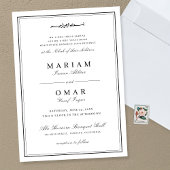 Invitation Élégant Mariage Musulman Simple Noir Blanc Script