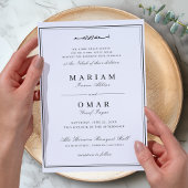 Invitation Élégant Mariage Musulman Simple Noir Blanc Script