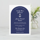 Invitation Elégant Mariage nautique blanc et marine (Debout devant)