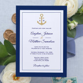 Invitation Élégant Mariage nautique bleu bleu blanc or