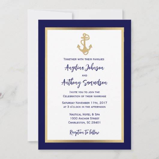 Invitation Élégant Mariage nautique bleu marine (Devant)