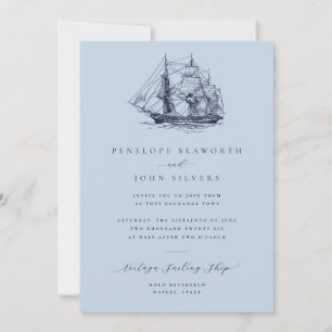 Invitation Élégant mariage naval poussiéreux bleu
