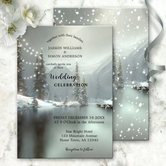 Invitation Élégant Mariage Noël hiver Wonderland