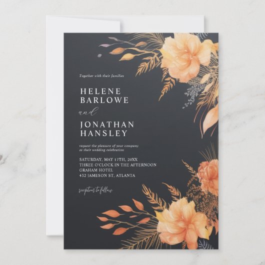 Invitation Élégant Mariage noir automne (Devant)