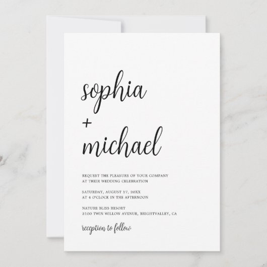 Invitation Élégant Mariage noir blanc (Devant)