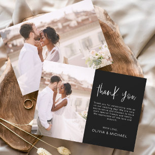 Invitation Elégant mariage noir blanc Merci photo