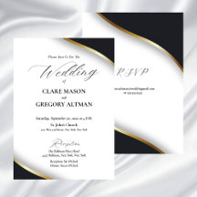 Élégant Mariage noir blanc or avec RSVP