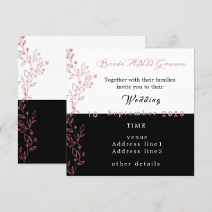 Invitation élégant mariage noir blanc rose