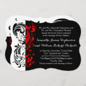 Invitation Élégant Mariage noir/blanc/rouge en forme de tourb (Devant / Derrière)