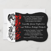 Invitation Élégant Mariage noir/blanc/rouge en forme de tourb (Devant)