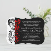 Invitation Élégant Mariage noir/blanc/rouge en forme de tourb (Debout devant)