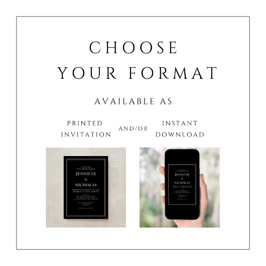 Invitation Élégant Mariage noir classique