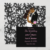 Invitation Elégant Mariage noir et argent africain américain (Devant / Derrière)