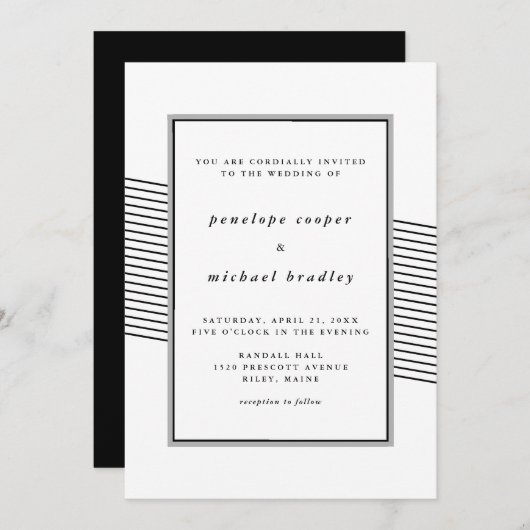 Invitation Élégant Mariage noir et blanc (Devant / Derrière)