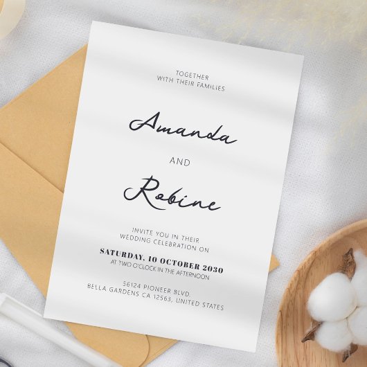 Invitation Élégant Mariage noir et blanc