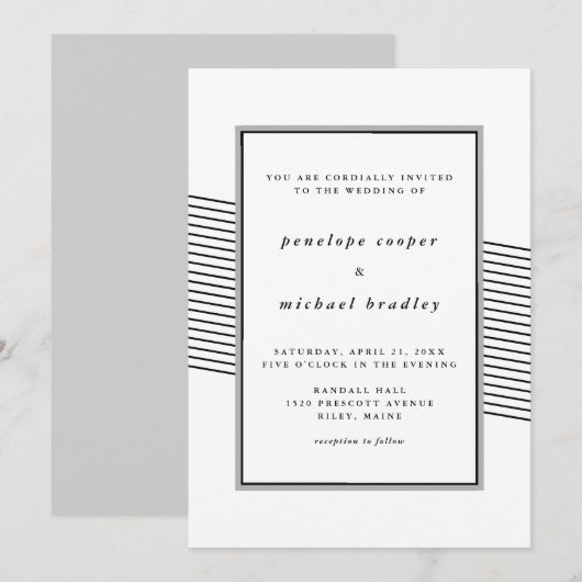 Invitation Élégant Mariage noir et blanc (Devant / Derrière)