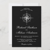 Invitation Élégant Mariage noir et blanc de boussole nautique (Devant)