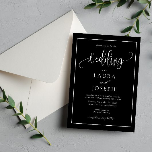 Invitation Élégant mariage noir et blanc en écriture script