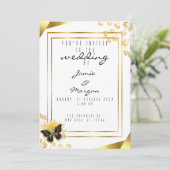 Invitation Élégant Mariage noir et blanc papillon brillant (Debout devant)