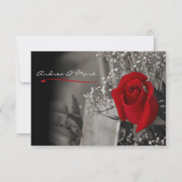 Invitation Élégant Mariage noir et blanc Rose rouge