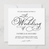 Invitation Élégant Mariage Noir et Blanc Script (Devant)