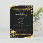 Invitation Élégant Mariage noir et brillant papillon noir (Debout devant)