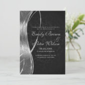 Invitation Élégant mariage noir et gris argent damassé (Debout devant)