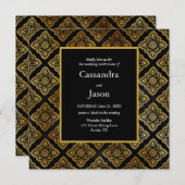 Invitation Élégant Mariage noir et or (Devant / Derrière)