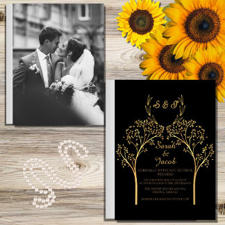 INVITATION ÉLÉGANT MARIAGE NOIR ET OR