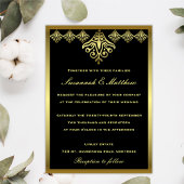 Invitation Élégant Mariage noir et or
