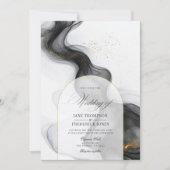 Invitation Élégant Mariage noir et or en marbre d'encre (Devant)