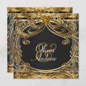 Invitation Élégant Mariage noir et or Glam (Devant / Derrière)