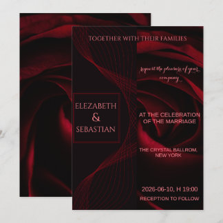 Invitation Élégant mariage noir et rose rouge Moody