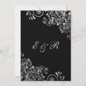 Invitation Élégant Mariage noir floral argent (Dos)