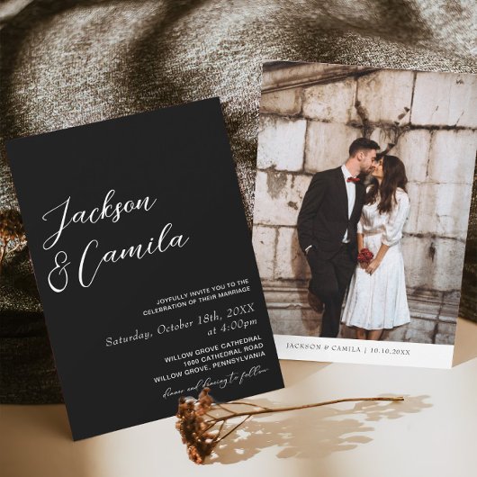 Invitation Élégant Mariage noir photo