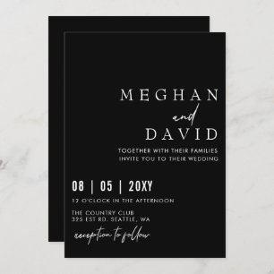 Invitation Élégant Mariage noir simple écrit main