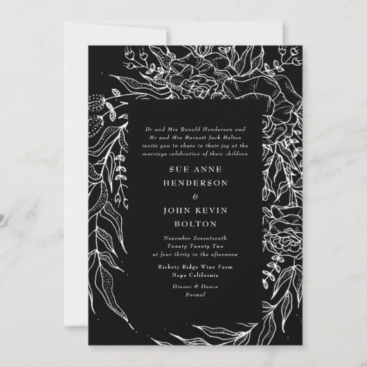 Invitation Élégant Mariage noir Tuxedo blanc brillant (Devant)