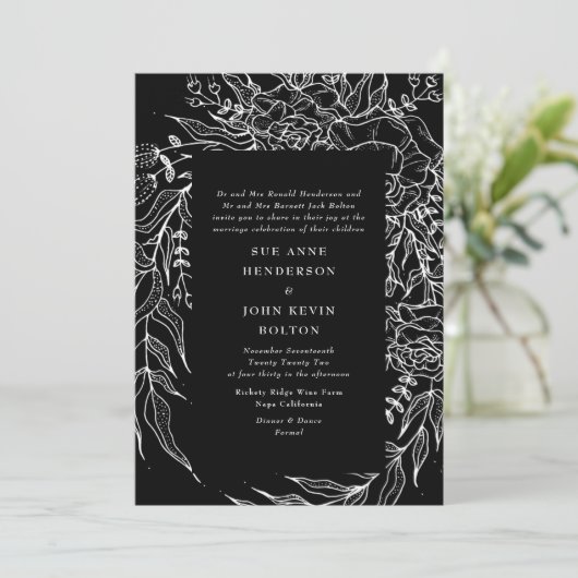 Invitation Élégant Mariage noir Tuxedo blanc brillant (Debout devant)