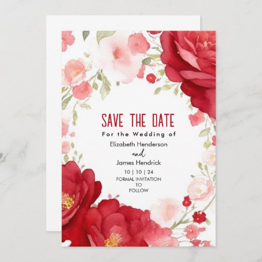 Invitation Élégant Mariage numérique rouge Crimson élégant (Devant / Derrière)