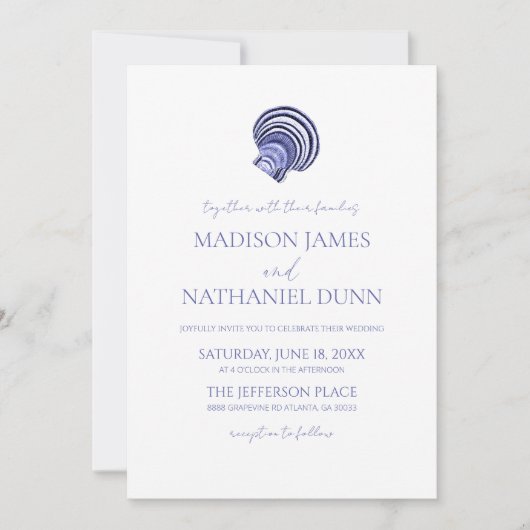 Invitation Elégant Mariage Ocean Blue Seashell (Devant)