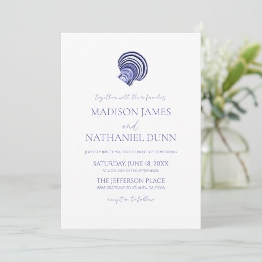 Invitation Elégant Mariage Ocean Blue Seashell (Debout devant)
