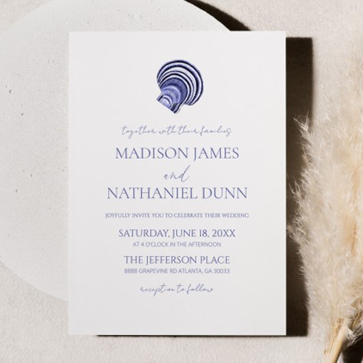 Invitation Elégant Mariage Ocean Blue Seashell