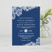 Invitation Elégant Mariage officiel en dentelle bleu marine b (Debout devant)