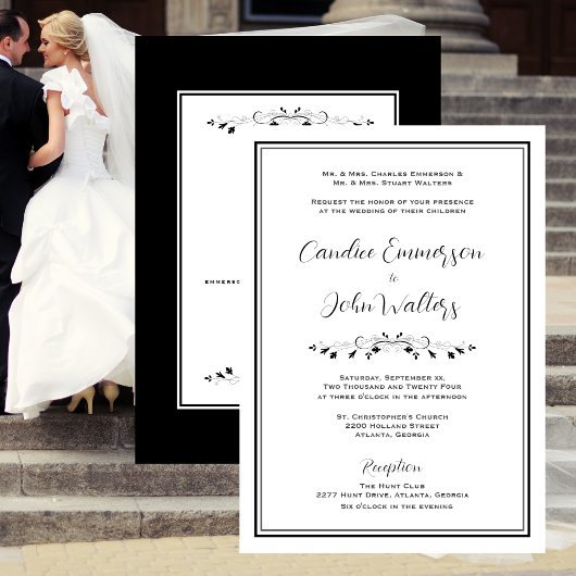 Invitation Élégant Mariage officiel noir et blanc avec RSVP