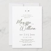 Invitation Élégant mariage Olive & Blanc écriture moderne (Devant)