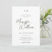 Invitation Élégant mariage Olive & Blanc écriture moderne (Debout devant)