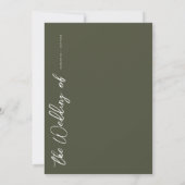 Invitation Élégant mariage Olive & Blanc écriture moderne (Dos)