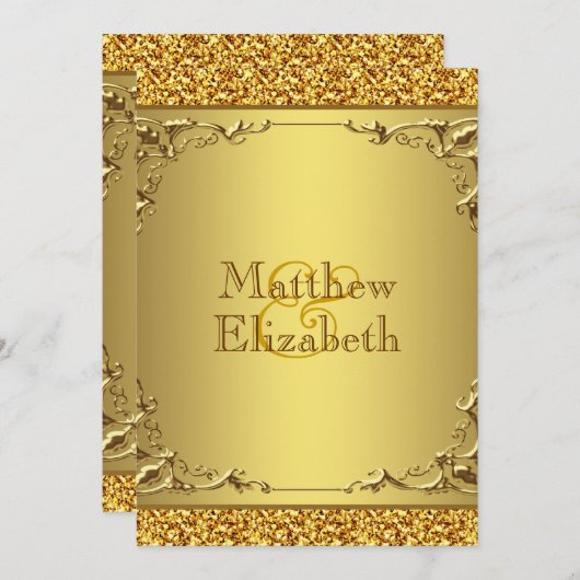 Invitation Élégant Mariage Or (Devant / Derrière)