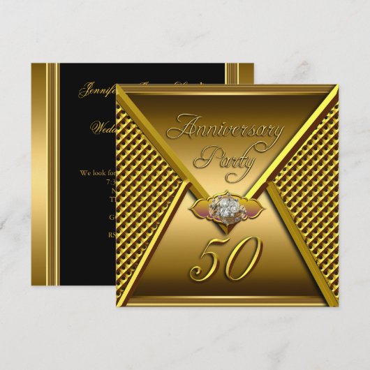 Invitation Élégant Mariage Or 50e Anniversaire (Devant / Derrière)